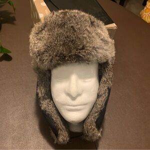 Mad Bomber Brown Rabbit Fur Trapper Hat With Ear Flaps Size large